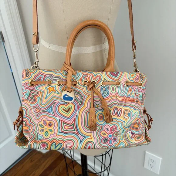 Dooney & Bourke handbag Multi Color Scribble Drawing Satchel Shoulder Strap